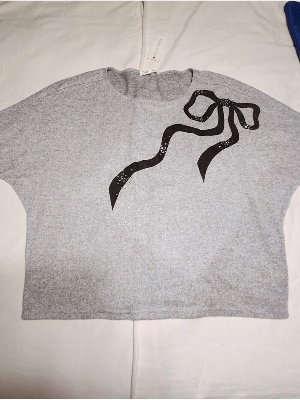 Madison + Hudson Grey Black Bow Sweater Knit Top X-Large - Picture 5 of 8